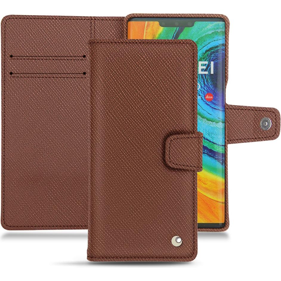 Noreve Lederschutzhülle Wallet (Huawei Mate 30 Pro), Smartphone Hülle, Braun