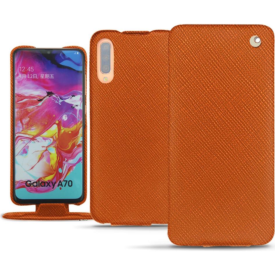Noreve Lederschutzhülle vertikal (Samsung Galaxy A70), Smartphone Hülle, Orange