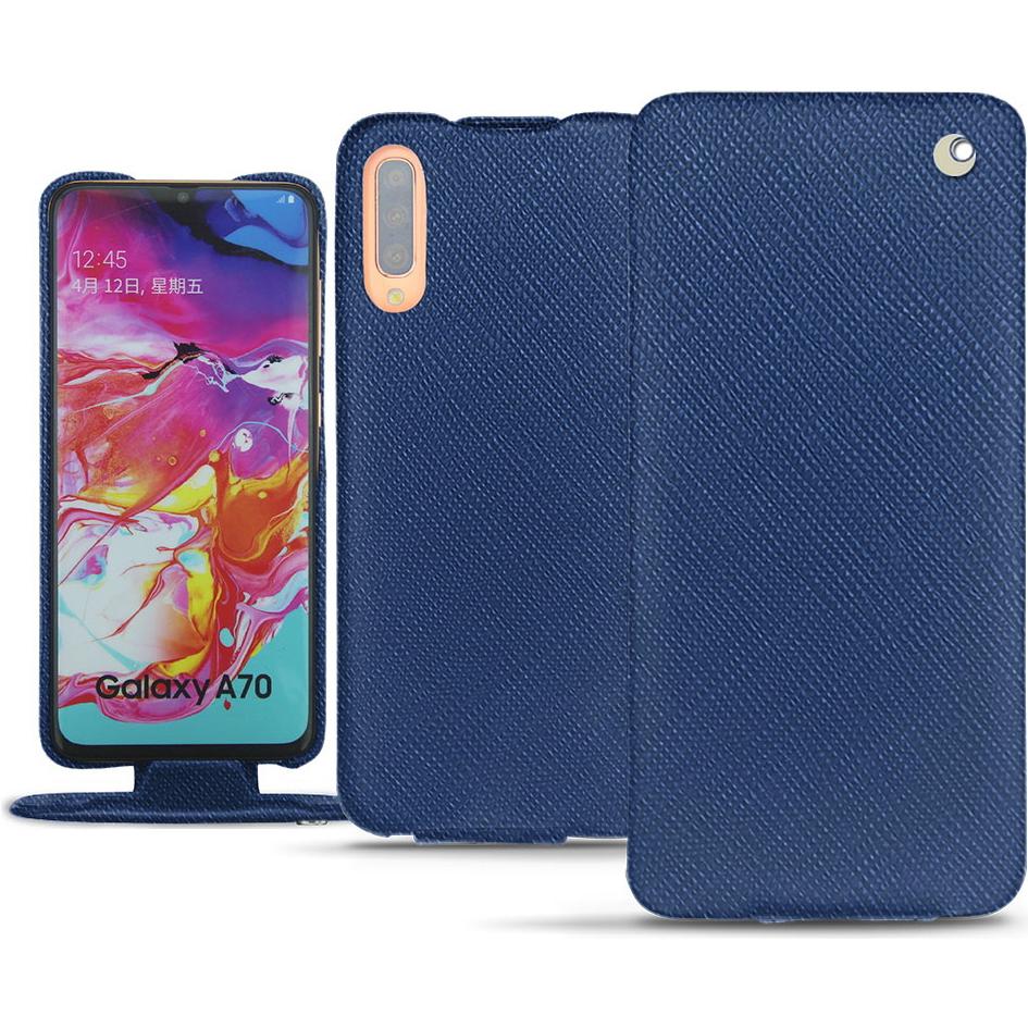Noreve Lederschutzhülle vertikal (Samsung Galaxy A70), Smartphone Hülle, Blau