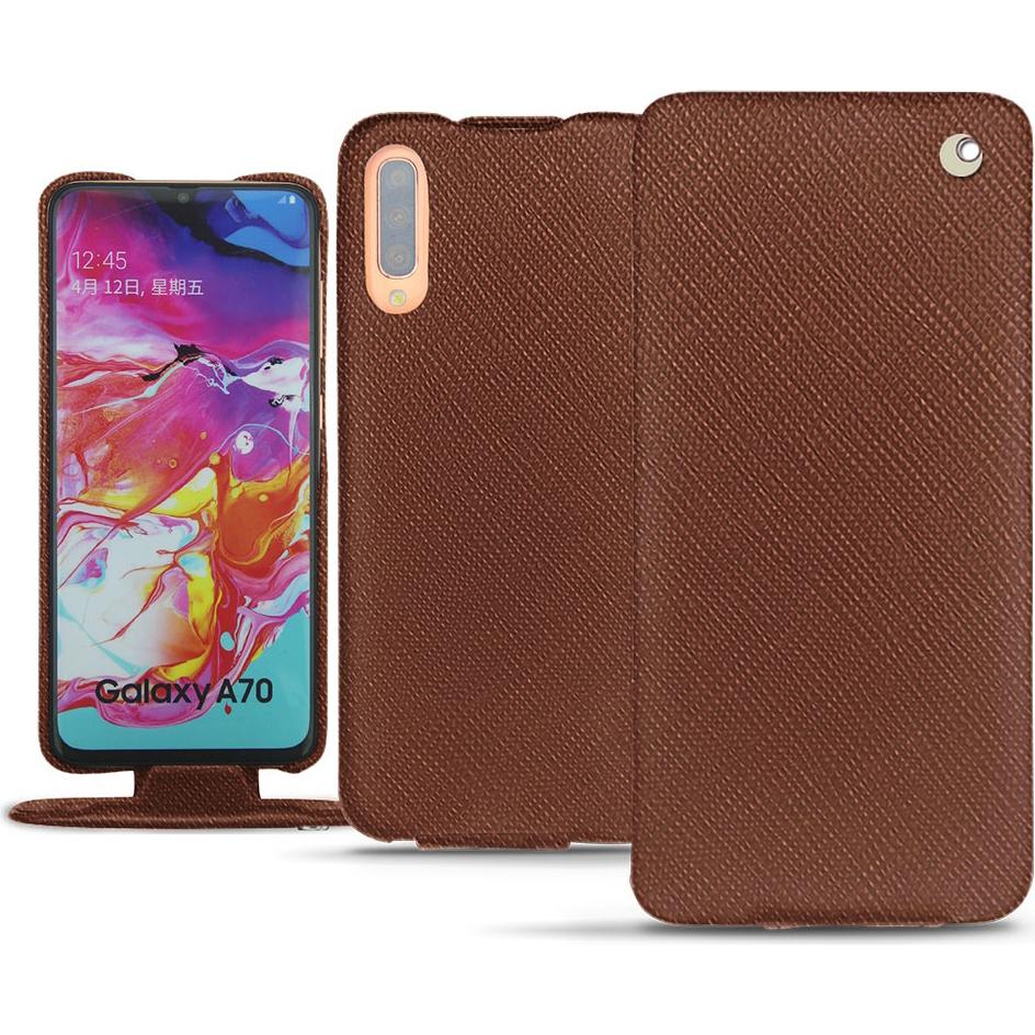 Noreve Lederschutzhülle vertikal (Samsung Galaxy A70), Smartphone Hülle, Braun