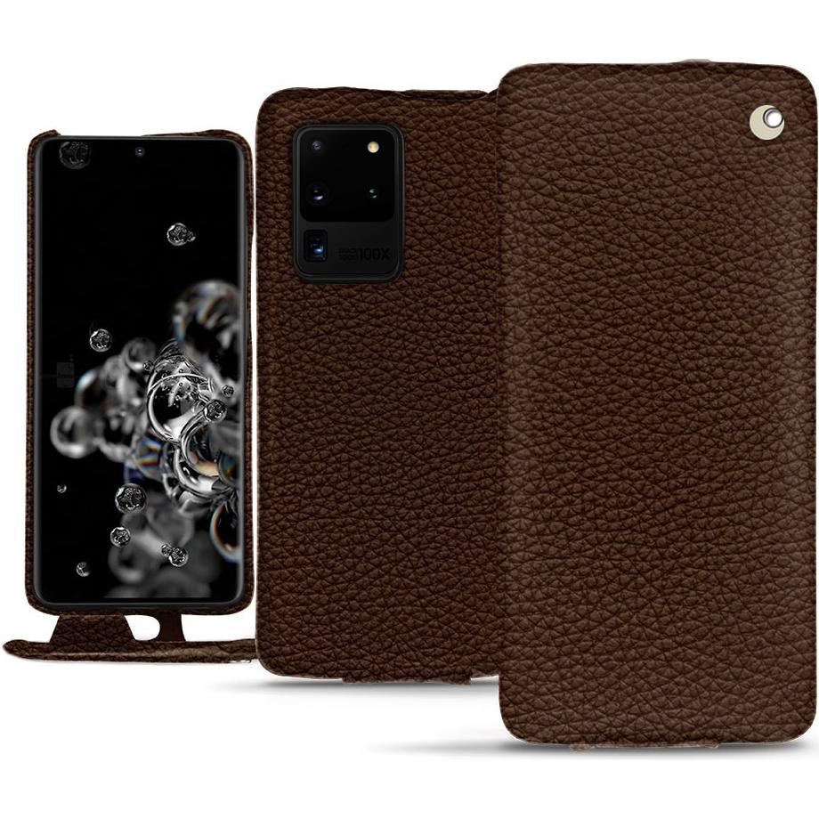 Noreve Lederschutzhülle vertikal (Samsung Galaxy S20 Ultra 5G), Smartphone Hülle, Braun