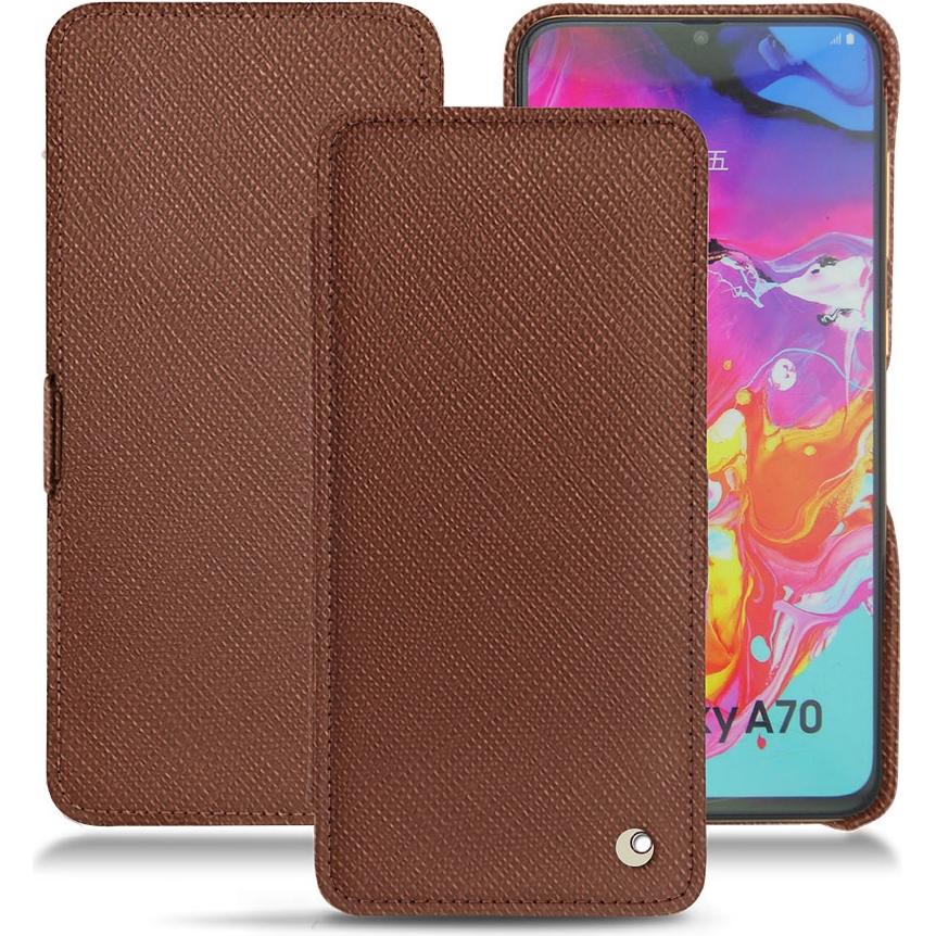 Noreve Lederschutzhülle horizontal (Samsung Galaxy A70), Smartphone Hülle, Braun