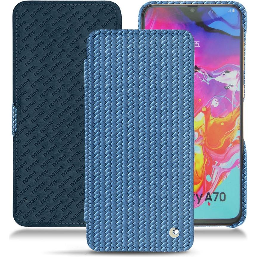Noreve Lederschutzhülle horizontal (Samsung Galaxy A70), Smartphone Hülle, Blau
