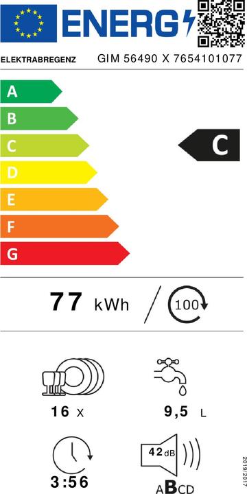 Energie-Label Elektra Bregenz GESCHIRRSPÜLER INTEG. 8PR.60CM / ELE BR GIM 56490 X 7654101077