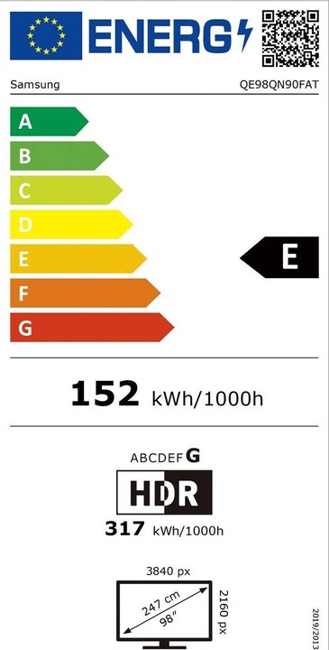 Label énergétique Samsung QE98QN90F (98", QN90F, NeoQLED, Mini-LED, 4K, 2025)