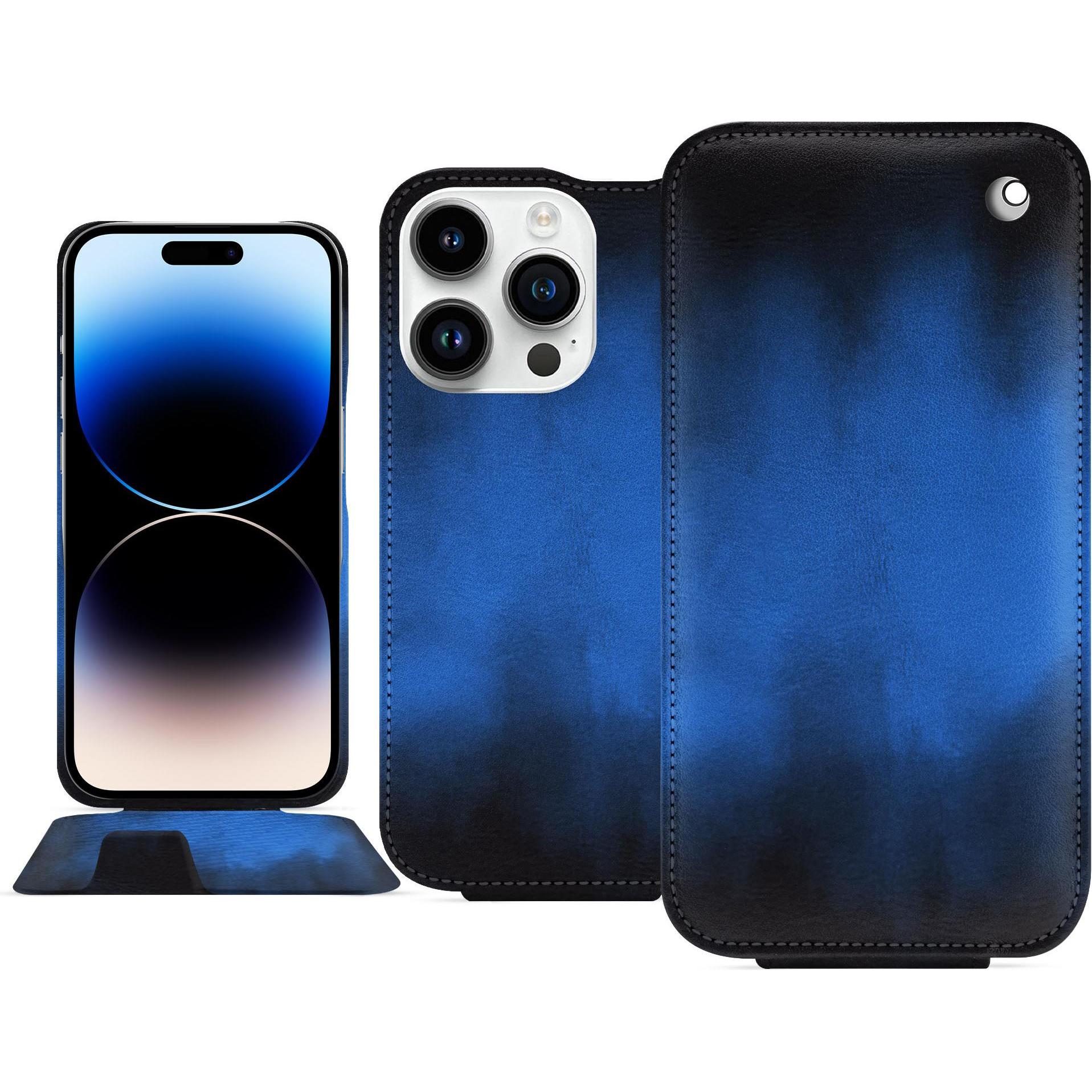 Noreve Lederschutzhülle vertikal (Apple iPhone 15 Pro), Smartphone Hülle, Blau