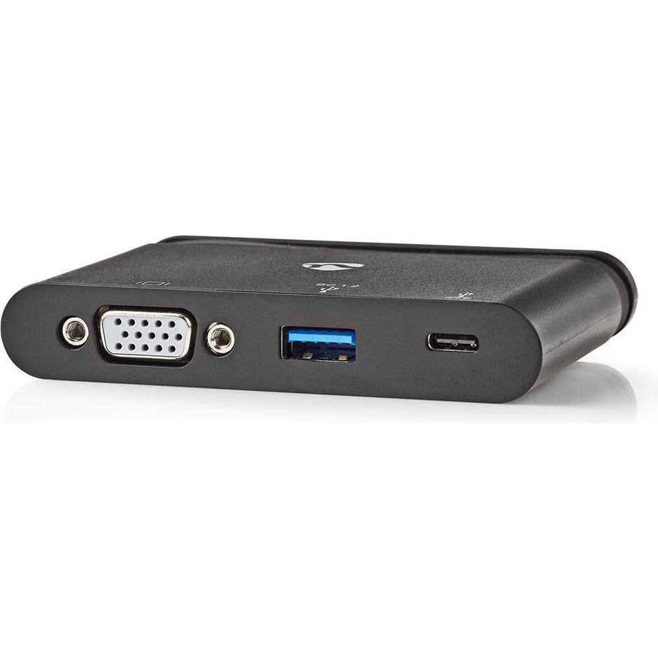 Nedis Hub - USB-C - Computer - USB 3.0 - VGA - Schwarz (USB-C, 1 Ports), Dockingstation + USB Hub, Schwarz