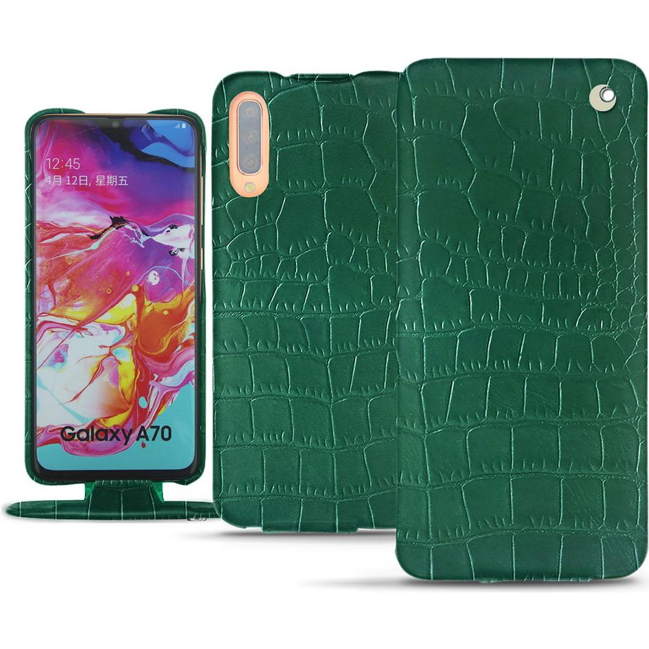 Noreve Lederschutzhülle vertikal (Samsung Galaxy A70), Smartphone Hülle, Grün