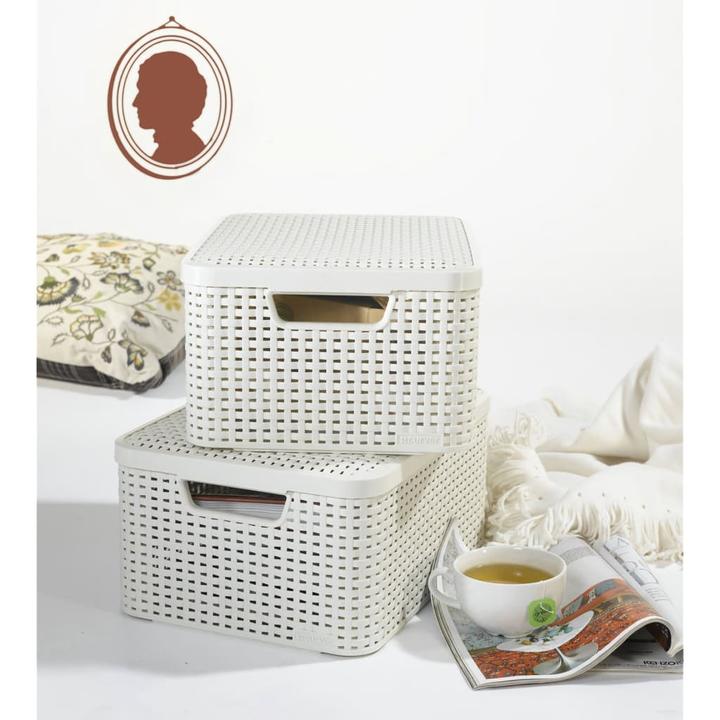 Immagine prodotto Curver Basket with lid Rattan Style M cream (40 x 29 x 19 cm, 18 l)