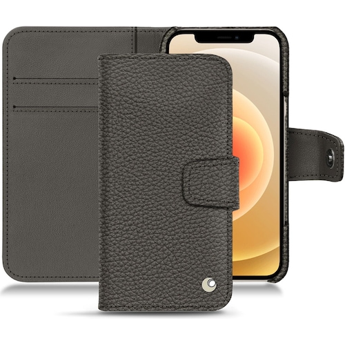 Noreve Lederschutzhülle Wallet (Apple iPhone 12), Smartphone Hülle, Grau