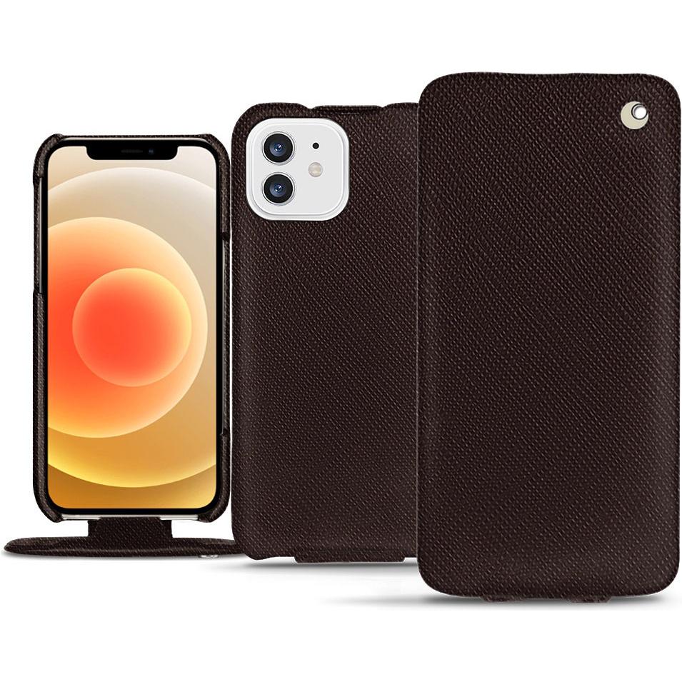 Noreve Lederschutzhülle vertikal (Apple iPhone 12 mini), Smartphone Hülle, Braun