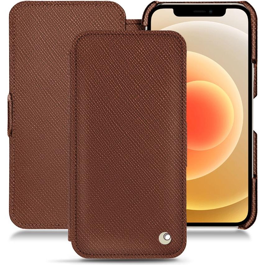 Noreve Lederschutzhülle horizontal (Apple iPhone 12 mini), Smartphone Hülle, Braun