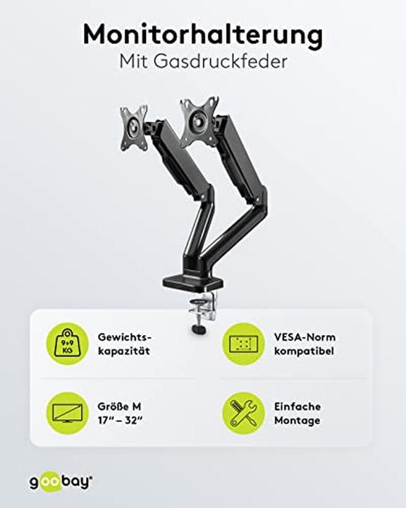 Produktbild Goobay Doppel-Monitorhalterung mit Gasdruckfeder (Tisch, 32", 9 kg)
