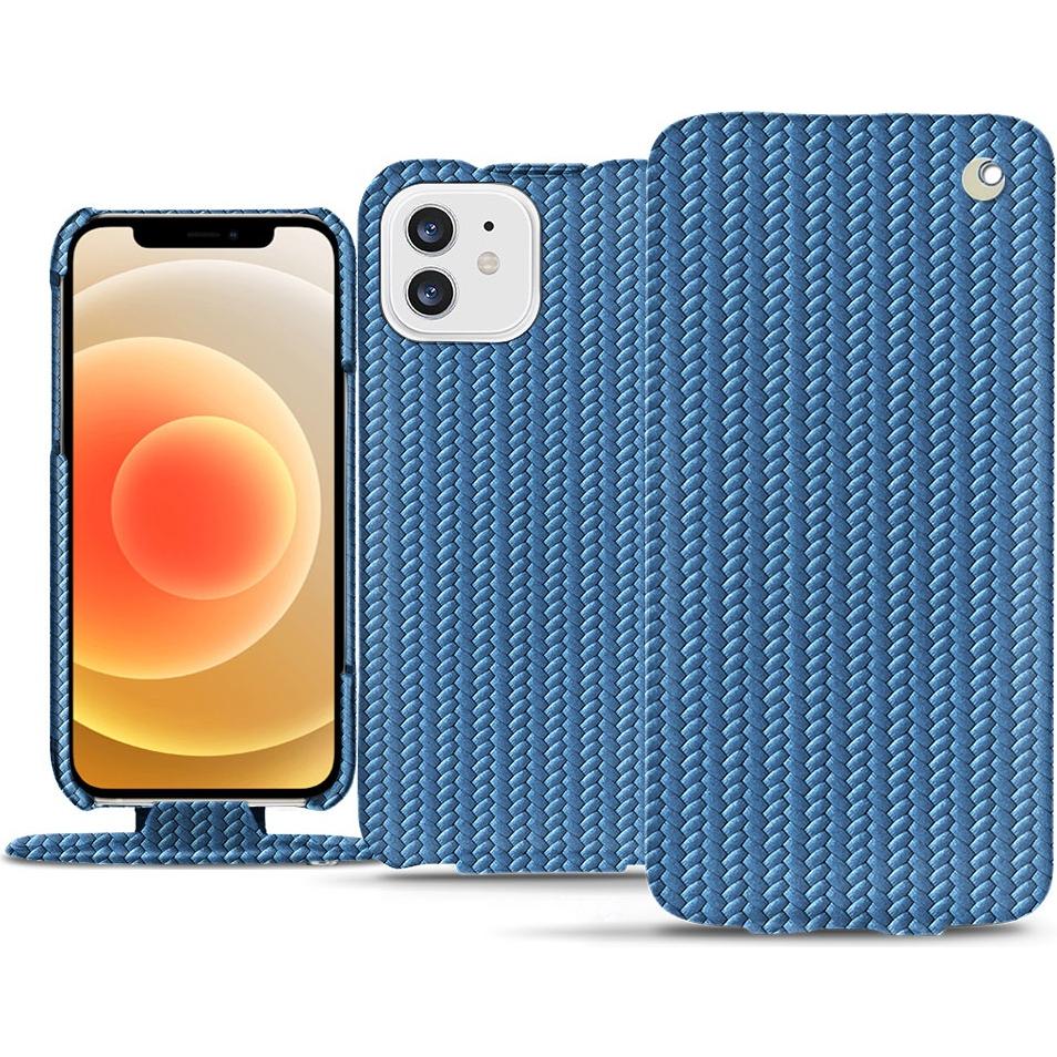 Noreve Lederschutzhülle vertikal (Apple iPhone 12), Smartphone Hülle, Blau