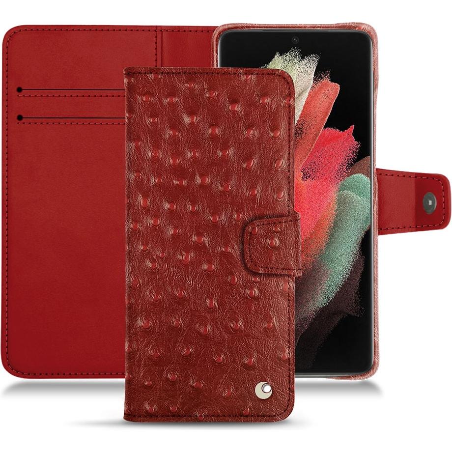 Noreve Lederschutzhülle Wallet (Samsung Galaxy S21 Ultra), Smartphone Hülle, Rot