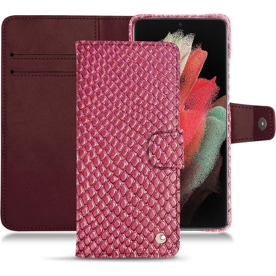Noreve Lederschutzhülle Wallet (Samsung Galaxy S21 Ultra), Smartphone Hülle, Rosa
