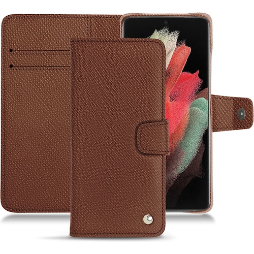 Noreve Lederschutzhülle Wallet (Samsung Galaxy S21 Ultra), Smartphone Hülle, Braun