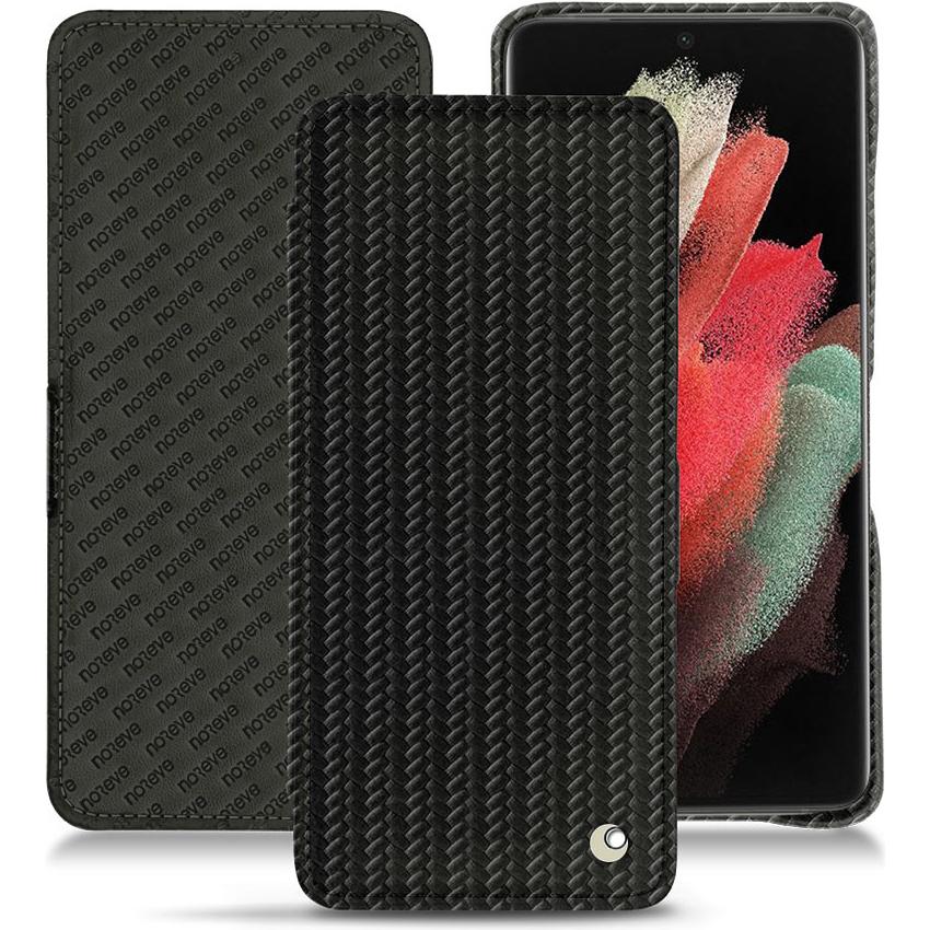 Noreve Lederschutzhülle horizontal (Samsung Galaxy S21 Ultra), Smartphone Hülle, Schwarz