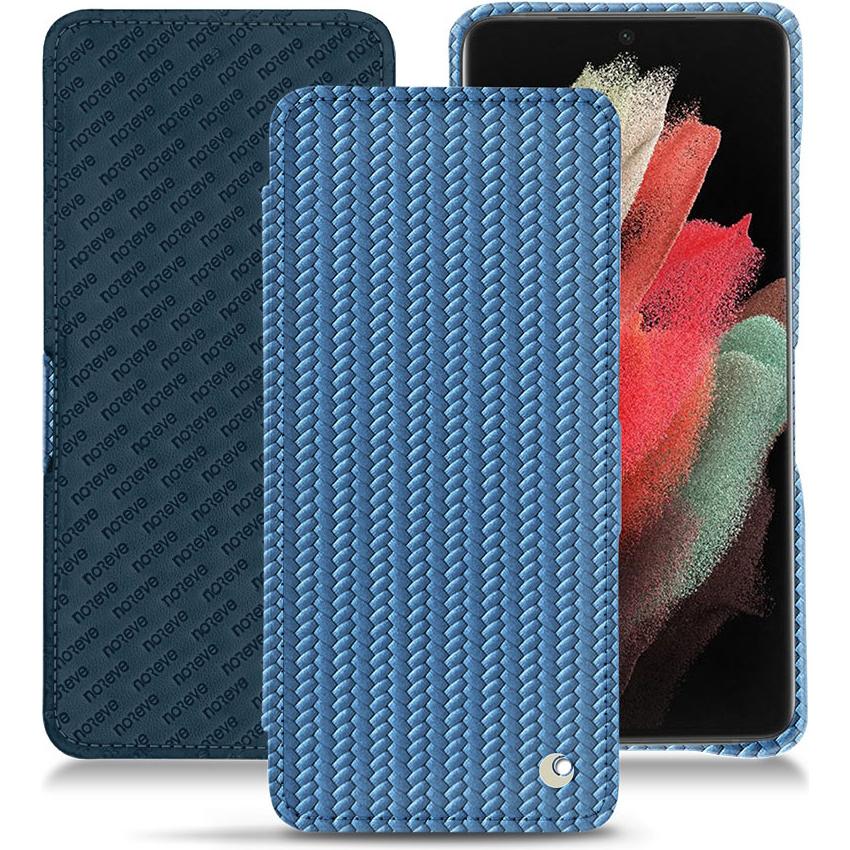 Noreve Lederschutzhülle horizontal (Samsung Galaxy S21 Ultra), Smartphone Hülle, Blau