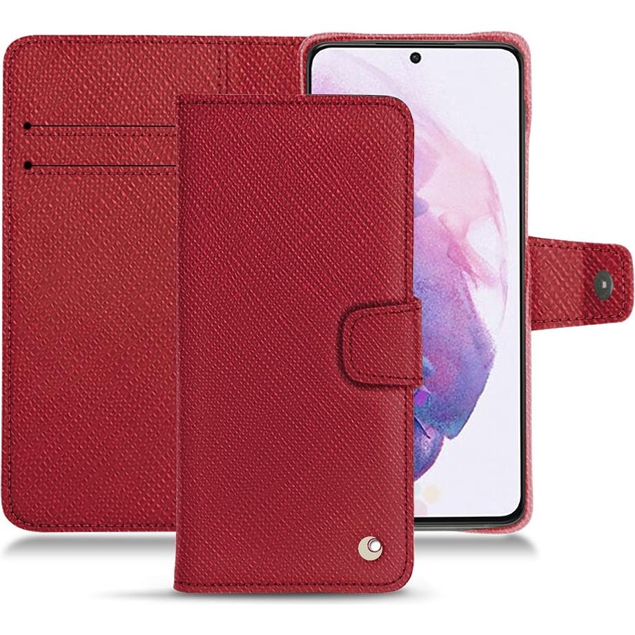 Noreve Lederschutzhülle Wallet (Samsung Galaxy S21), Smartphone Hülle, Rot