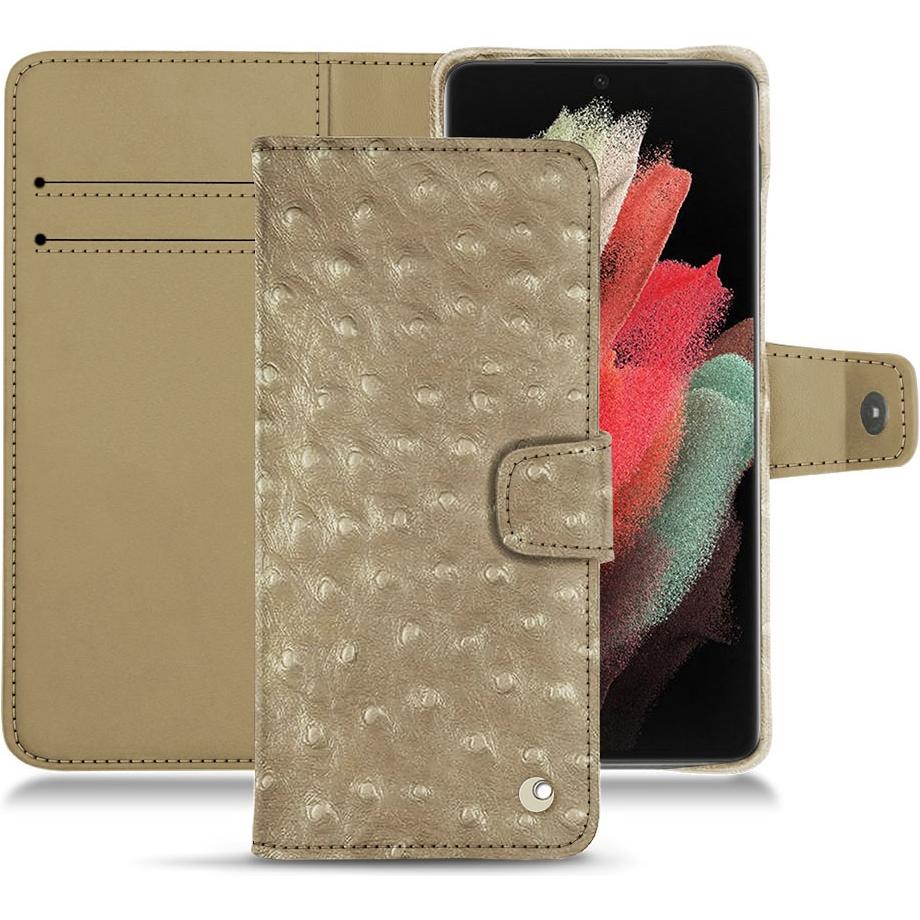 Noreve Lederschutzhülle Wallet (Samsung Galaxy S21 Ultra), Smartphone Hülle, Beige