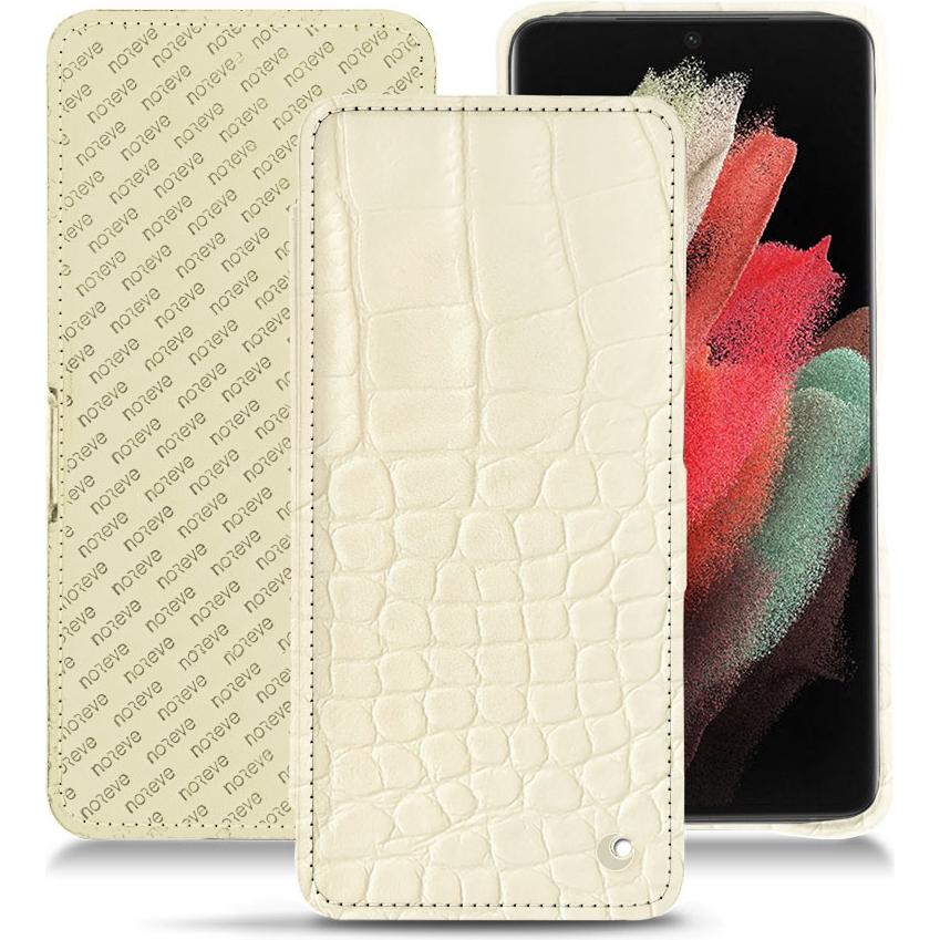 Noreve Lederschutzhülle horizontal (Samsung Galaxy S21 Ultra), Smartphone Hülle, Weiss