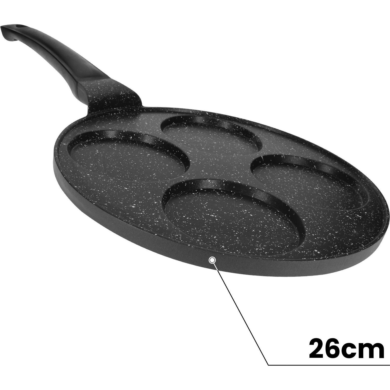 Cheffinger Pfannkuchenpfanne 26 cm für 4 Personen Marmorbeschichtet mit ergonomischem Griff, Pfanne + Kochtopf, Schwarz