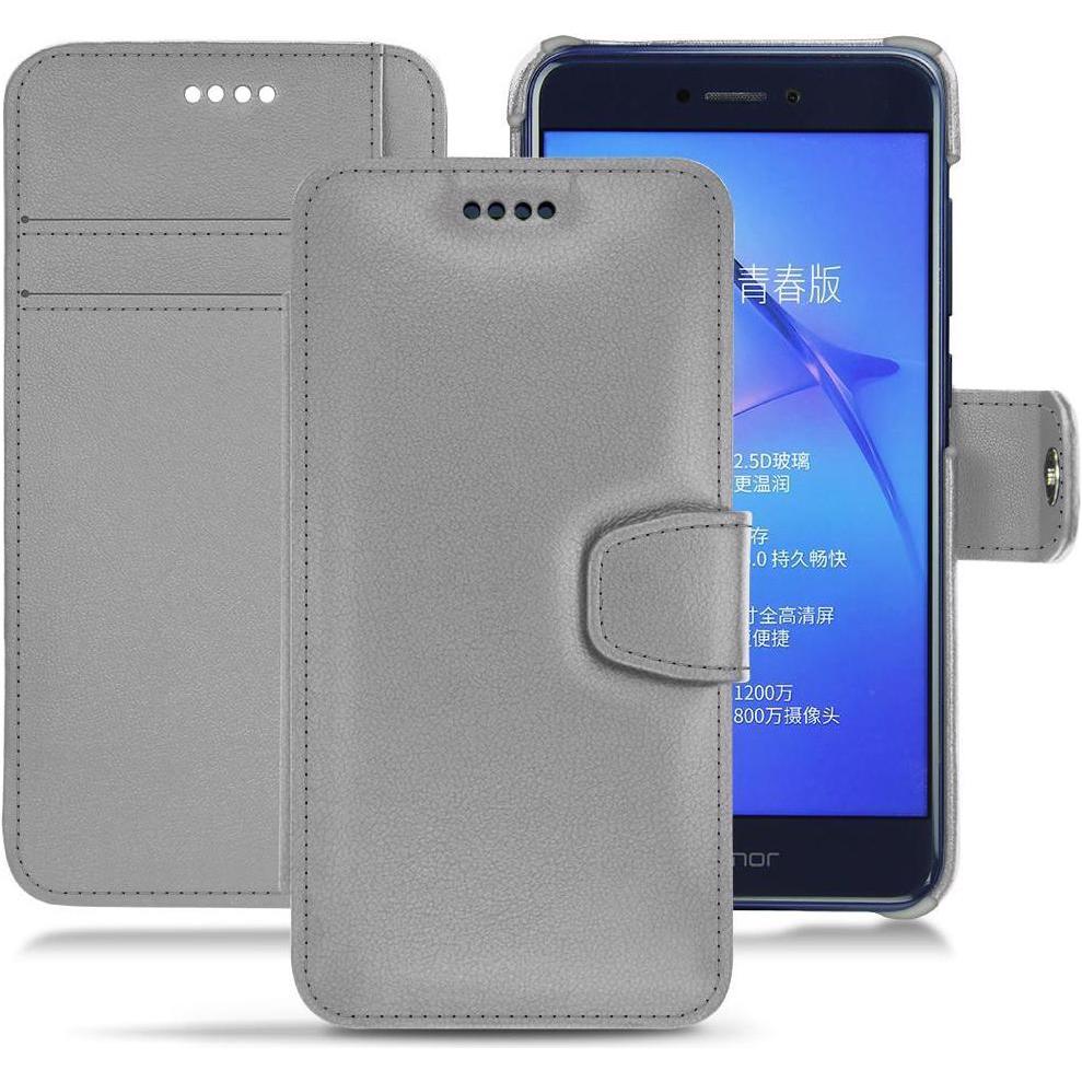 Noreve Lederschutzhülle Wallet (Huawei P8 Lite (2017)), Smartphone Hülle, Grau