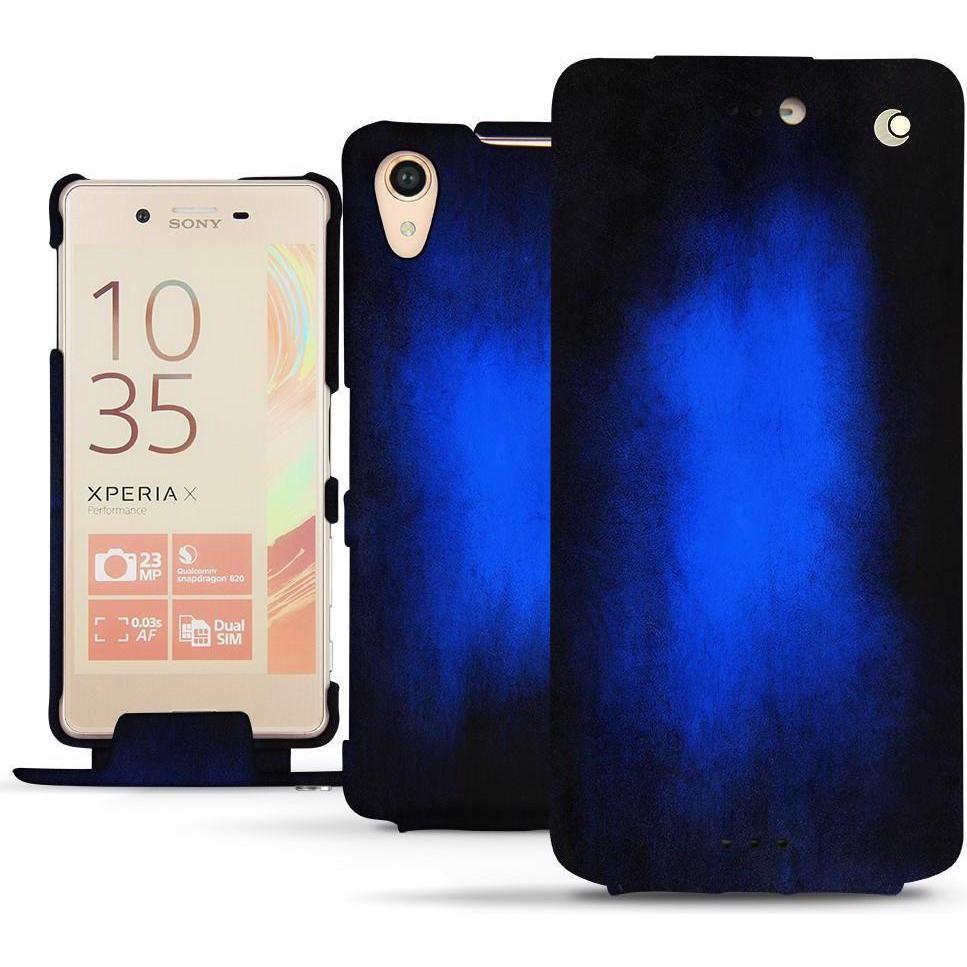 Noreve Lederschutzhülle vertikal (Sony Xperia X Performance), Smartphone Hülle, Blau