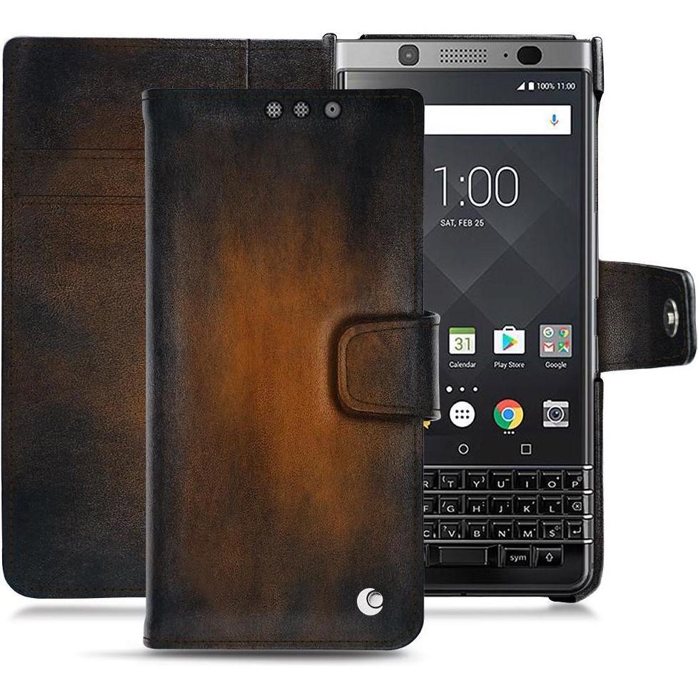 Noreve Lederschutzhülle Wallet (Blackberry KEYone), Smartphone Hülle, Braun