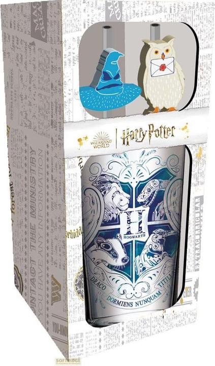 Stor Harry Potter Glas Tumbler mit Trinkhalmen Hogwarts (0.49 l)
