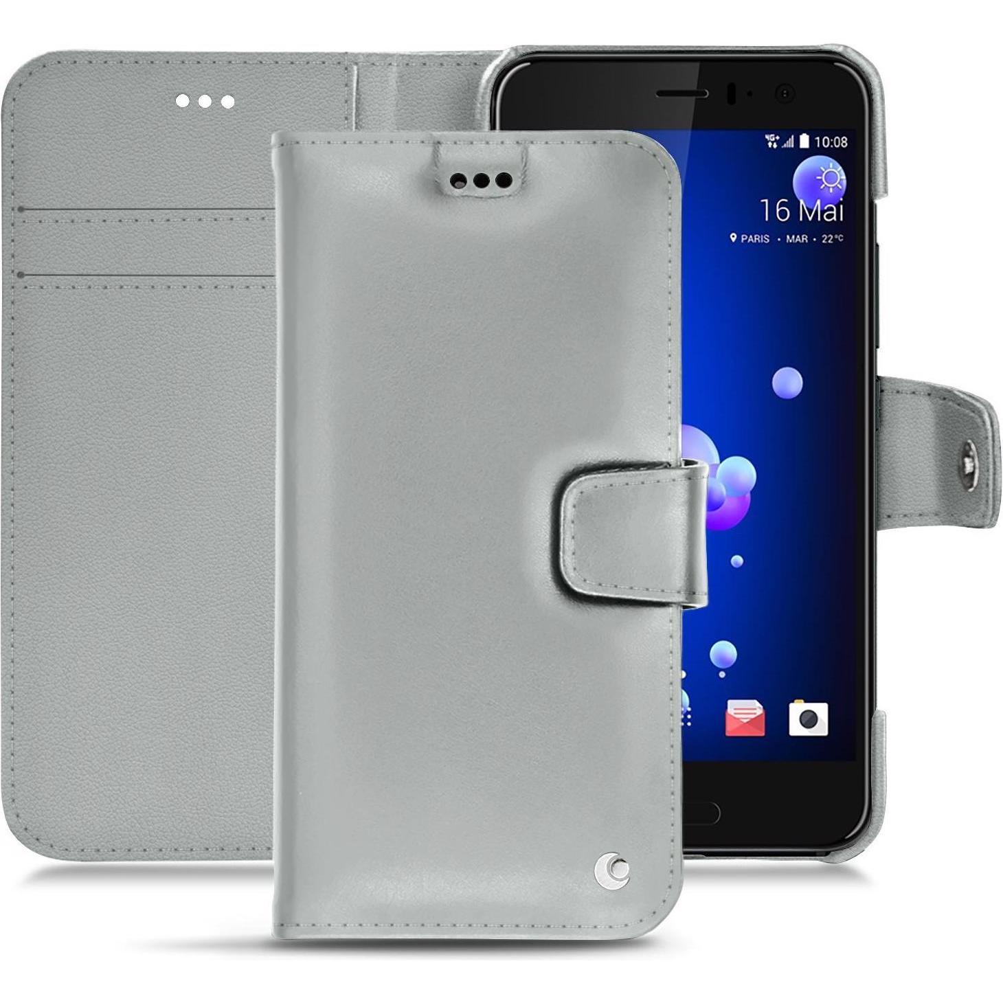 Noreve Lederschutzhülle Wallet (HTC U11), Smartphone Hülle, Grau