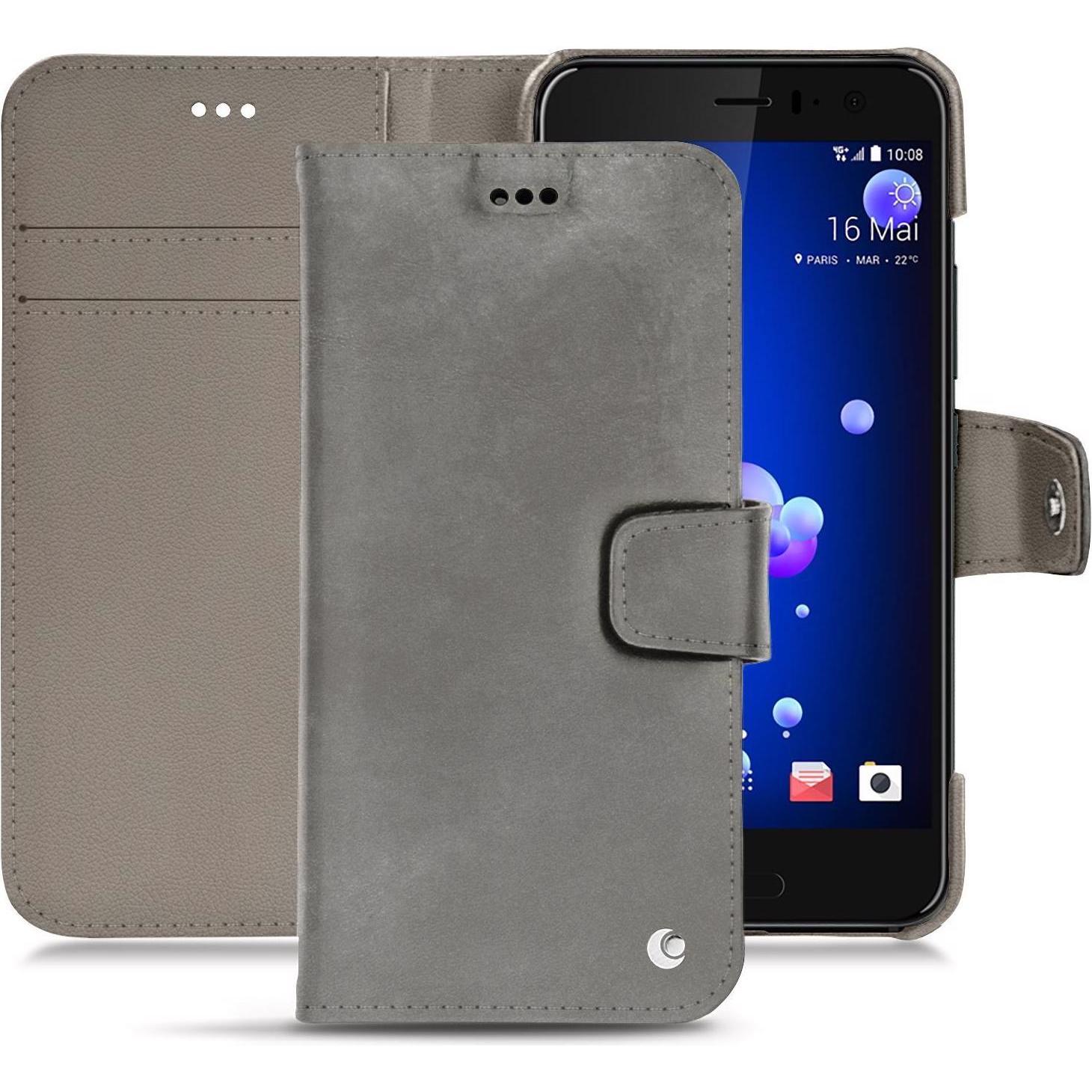 Noreve Lederschutzhülle Wallet (HTC U11), Smartphone Hülle, Grau