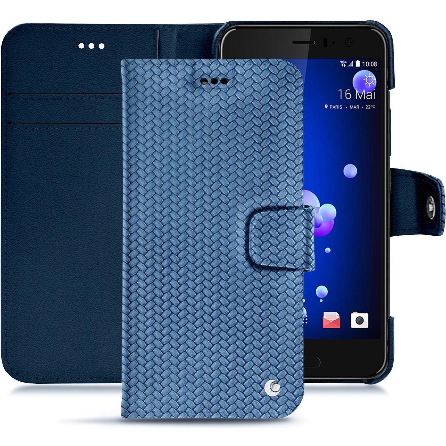 Noreve Lederschutzhülle Wallet (HTC U11), Smartphone Hülle, Blau