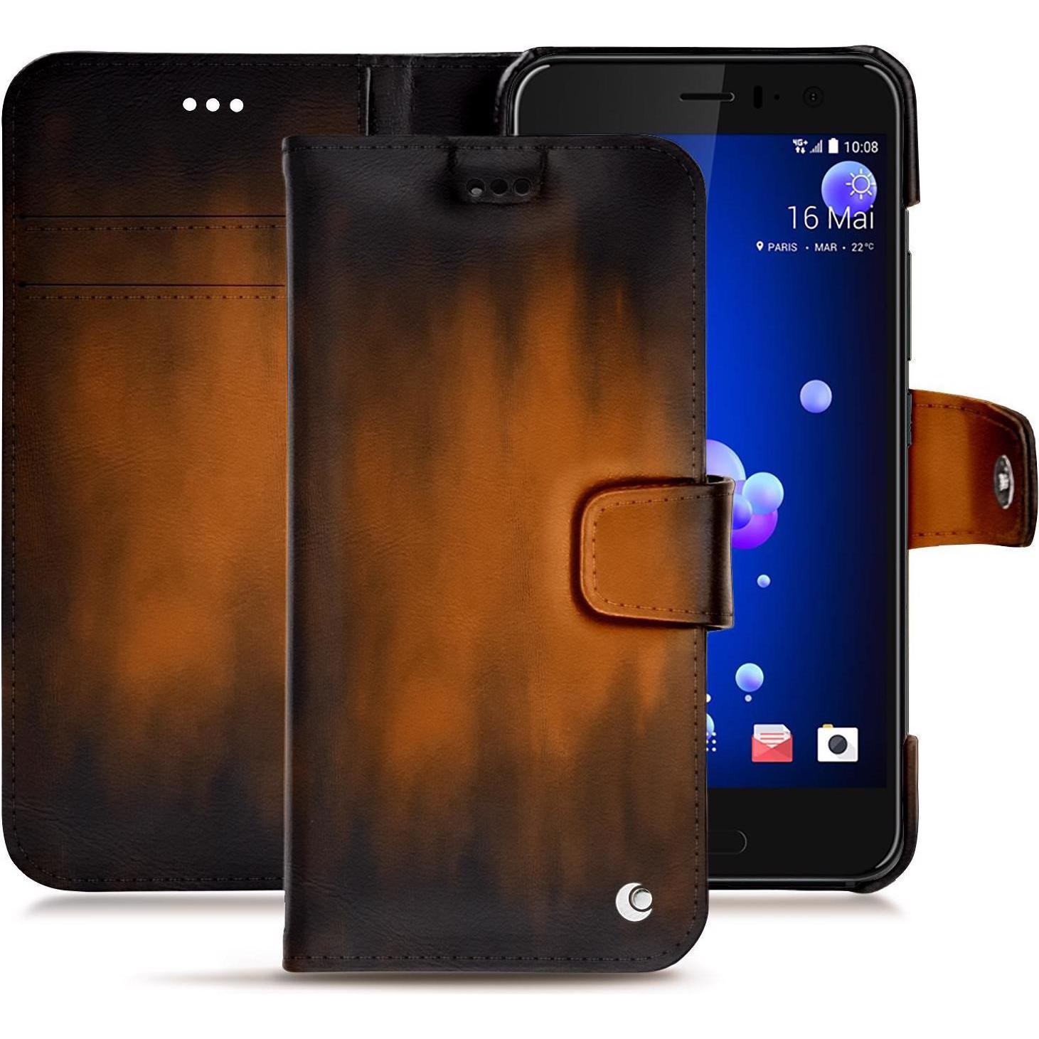 Noreve Lederschutzhülle Wallet (HTC U11), Smartphone Hülle, Braun