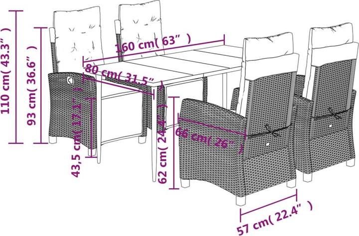 Actual product image vidaXL Garten Essgruppe (160 x 80 x 74 cm)