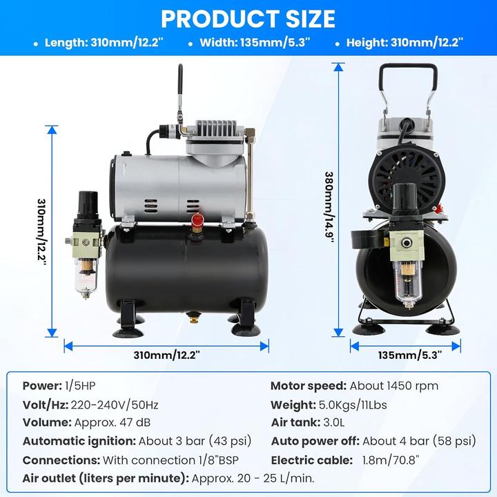 Immagine prodotto Velpax Airbrush-Set TC-20TK mit Kompressor für Hobby & Kunst