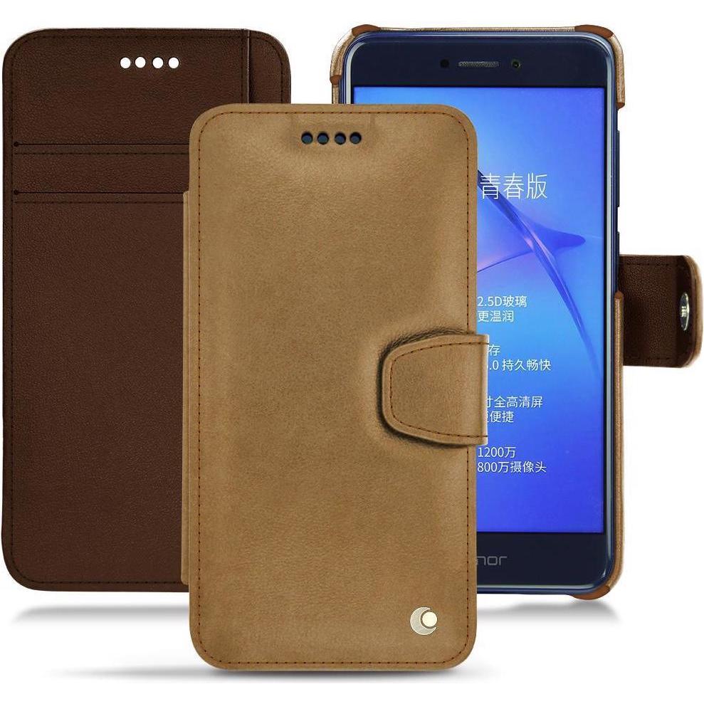 Noreve Lederschutzhülle Wallet (Huawei P8 Lite (2017)), Smartphone Hülle, Braun