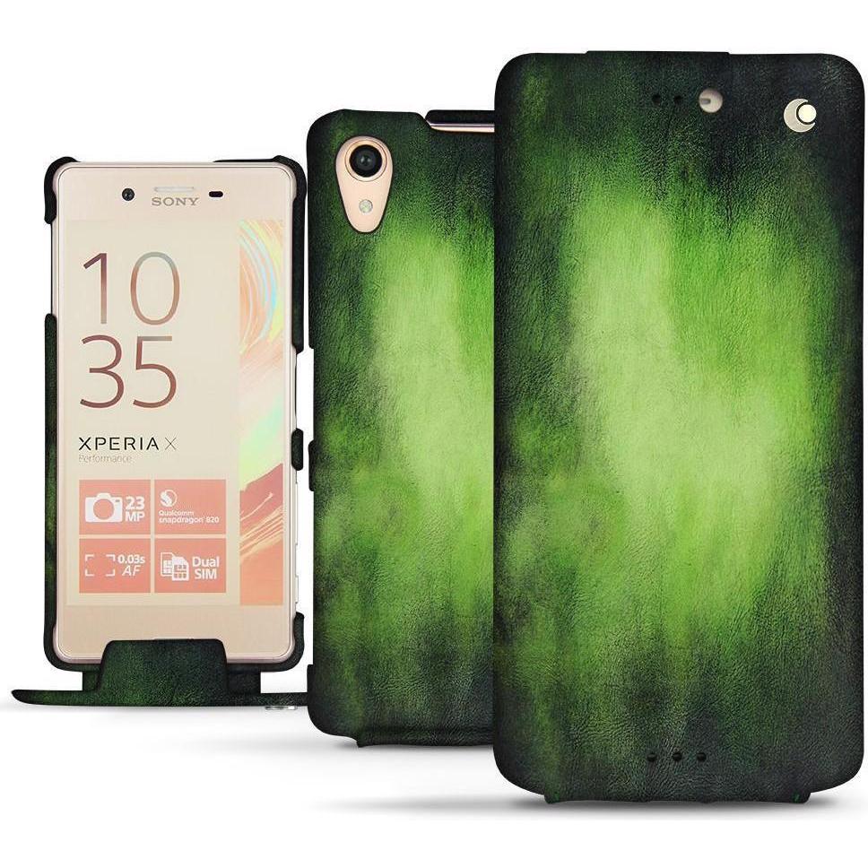 Noreve Lederschutzhülle vertikal (Sony Xperia X Performance), Smartphone Hülle, Grün