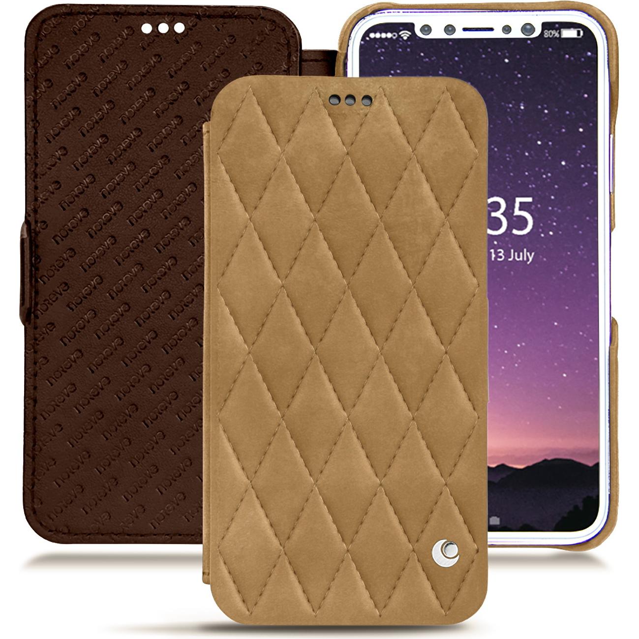 Noreve Lederschutzhülle horizontal (Apple iPhone X), Smartphone Hülle, Braun