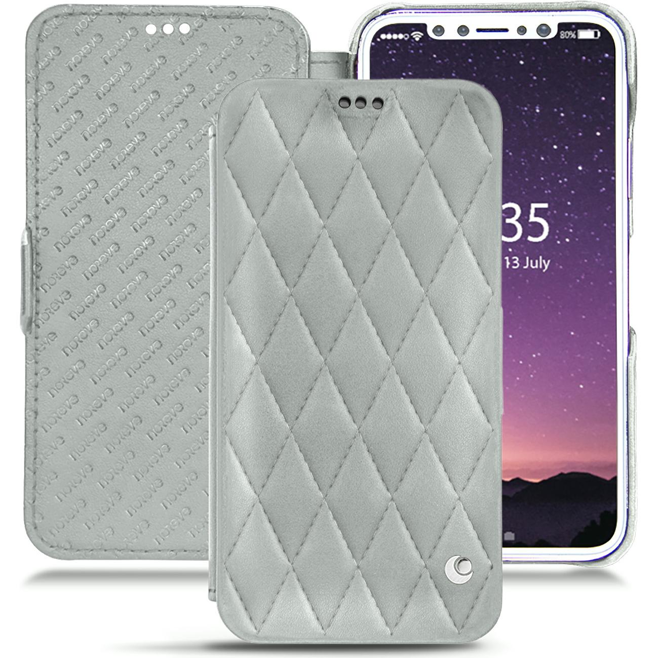 Noreve Lederschutzhülle horizontal (Apple iPhone X), Smartphone Hülle, Grau