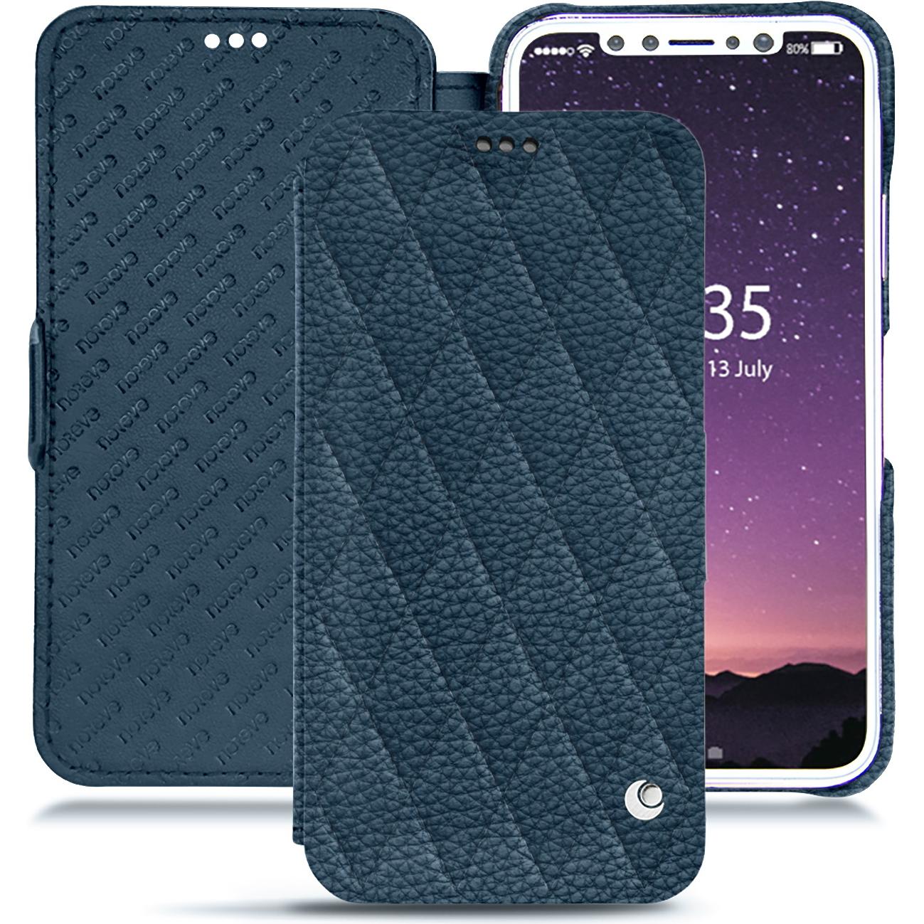 Noreve Lederschutzhülle horizontal (Apple iPhone X), Smartphone Hülle, Blau