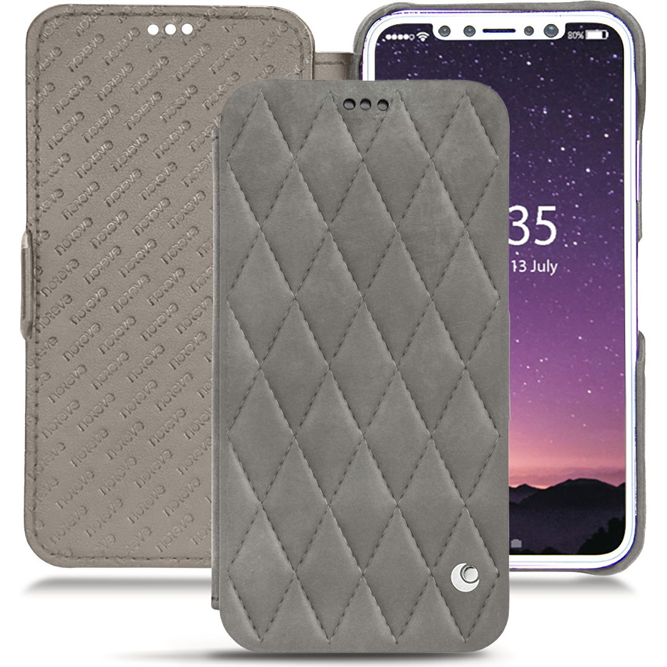 Noreve Lederschutzhülle horizontal (Apple iPhone X), Smartphone Hülle, Grau