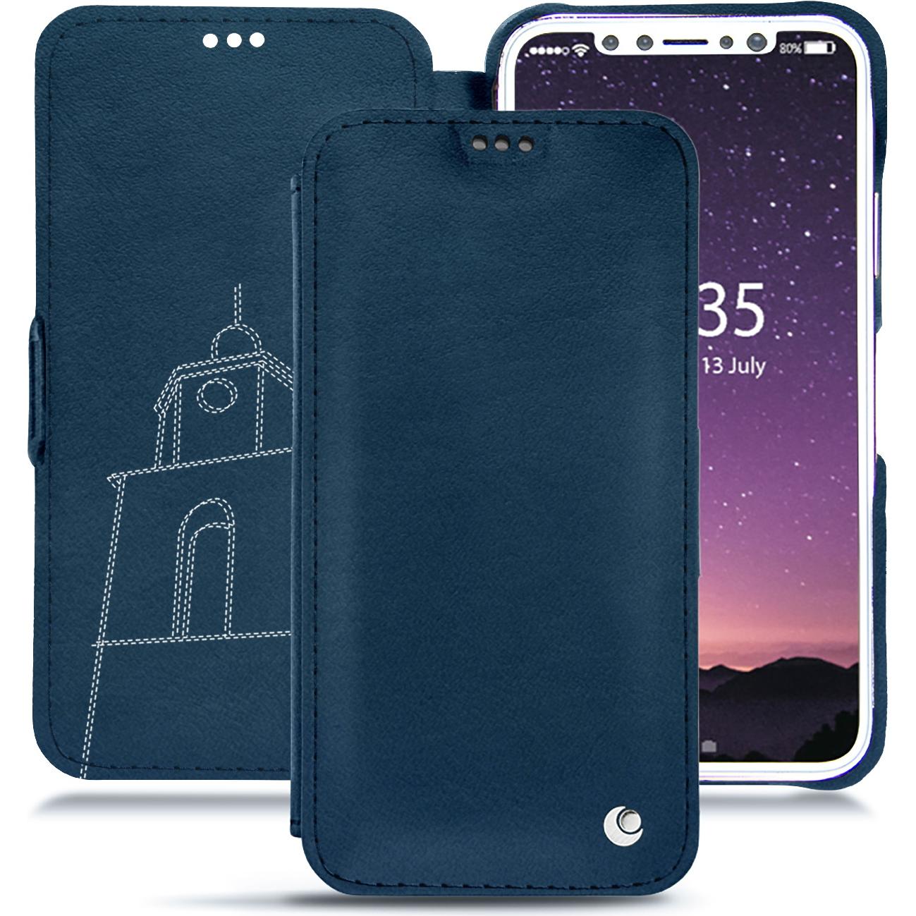 Noreve Lederschutzhülle horizontal (Apple iPhone X), Smartphone Hülle, Blau