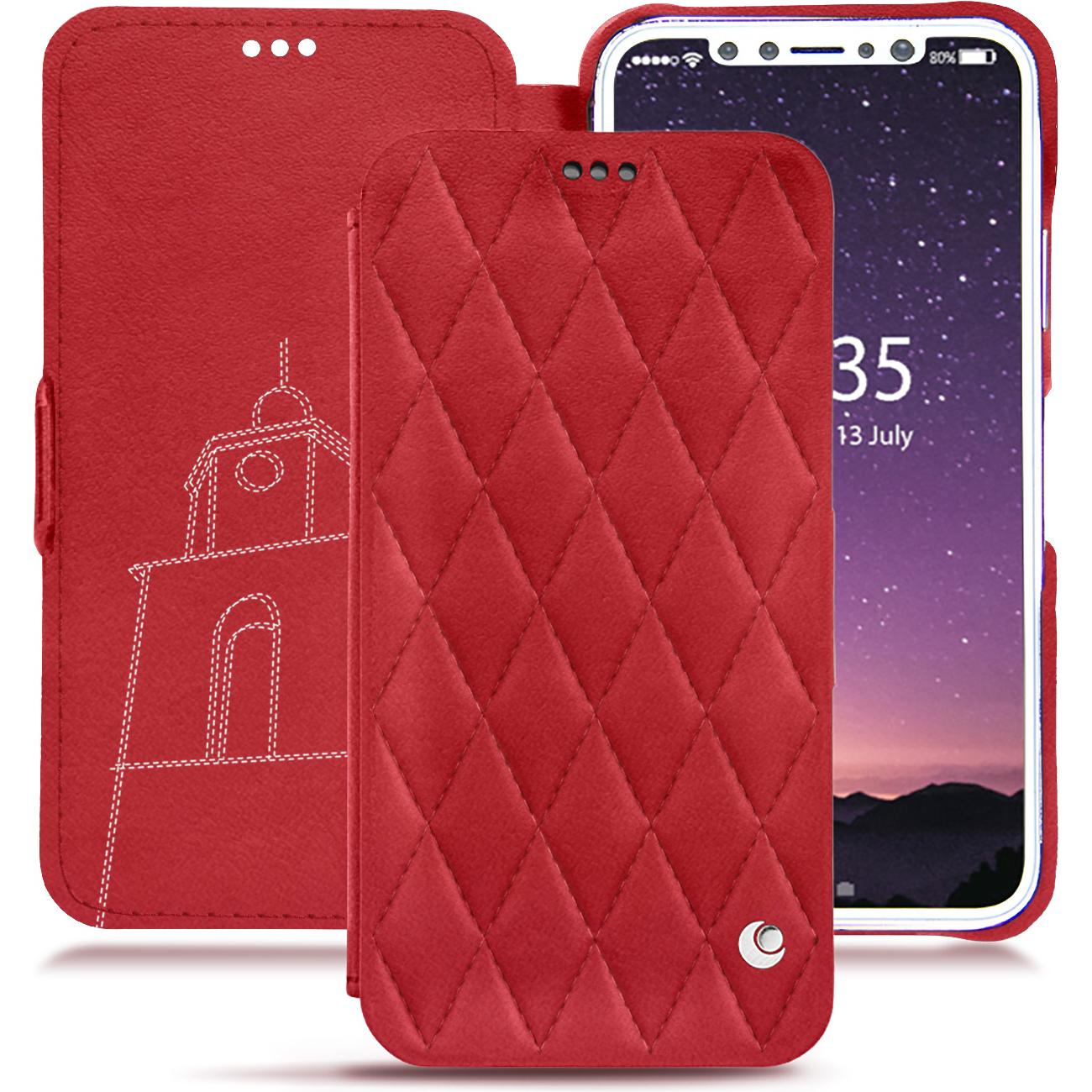 Noreve Lederschutzhülle horizontal (Apple iPhone X), Smartphone Hülle, Rot