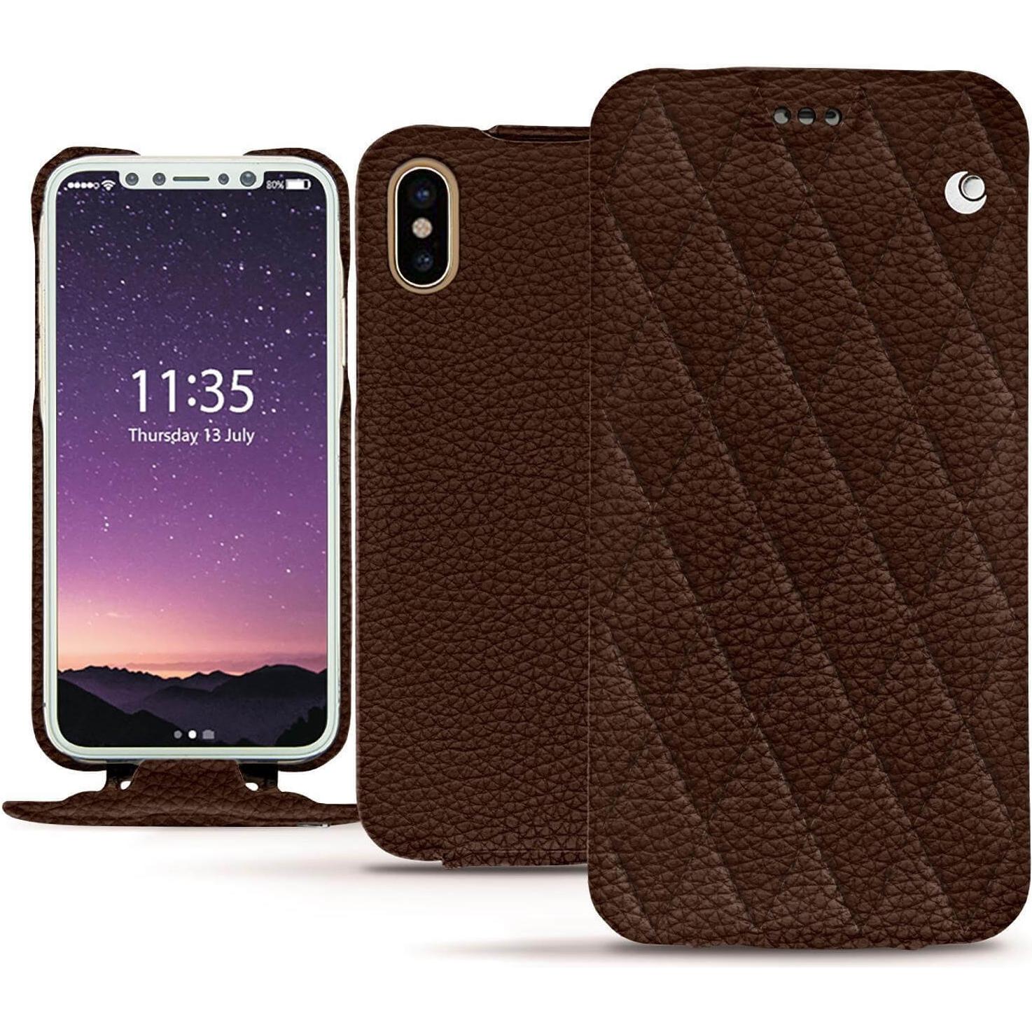 Noreve Lederschutzhülle vertikal (Apple iPhone X), Smartphone Hülle, Braun