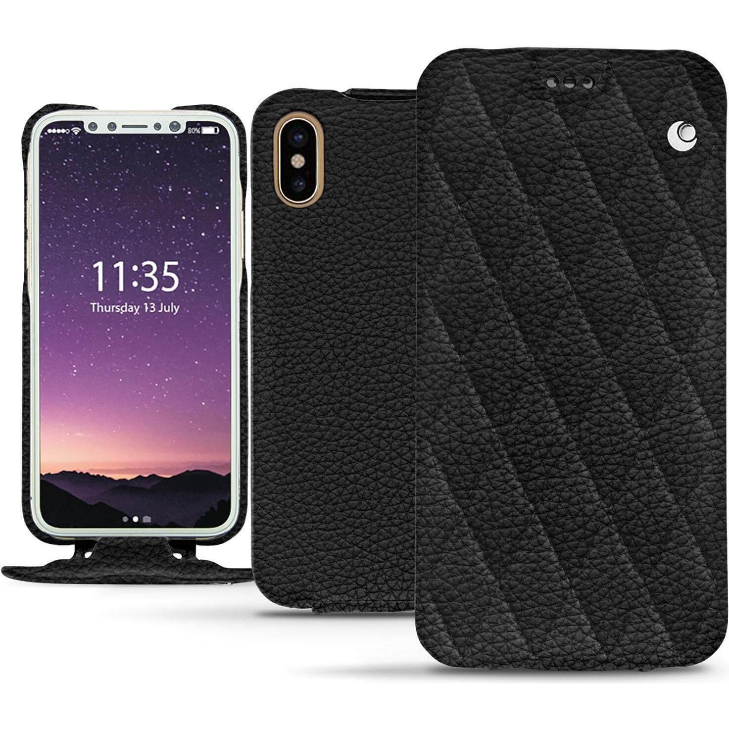 Noreve Lederschutzhülle vertikal (Apple iPhone X), Smartphone Hülle, Schwarz