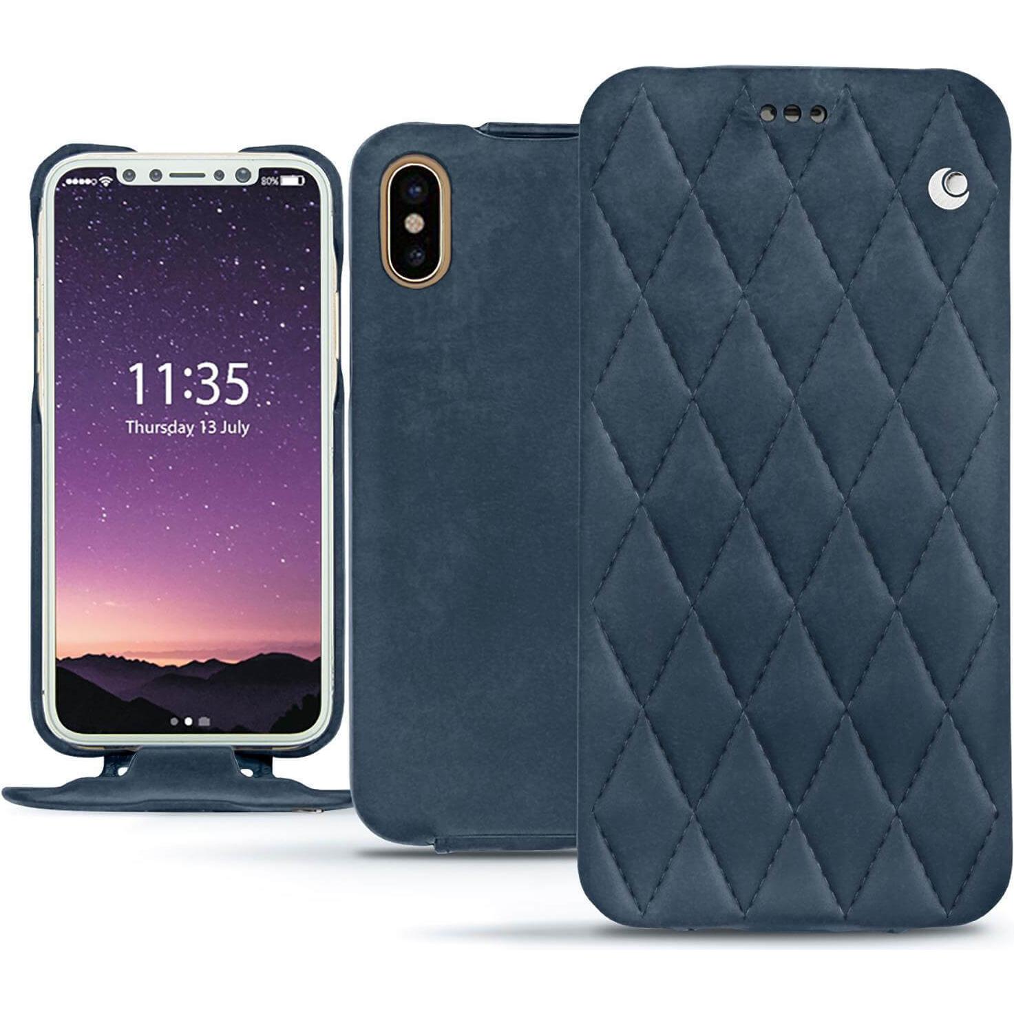 Noreve Lederschutzhülle vertikal (Apple iPhone X), Smartphone Hülle, Blau