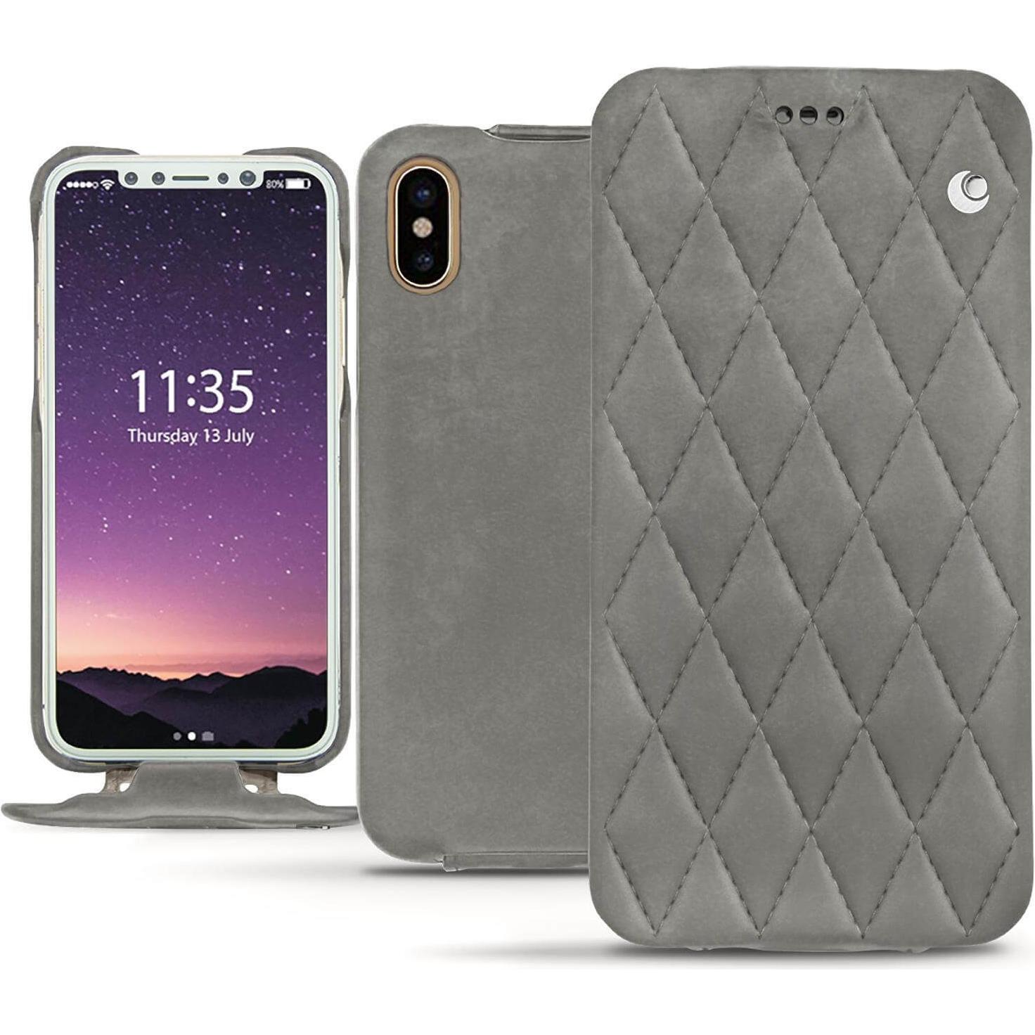 Noreve Lederschutzhülle vertikal (Apple iPhone X), Smartphone Hülle, Grau