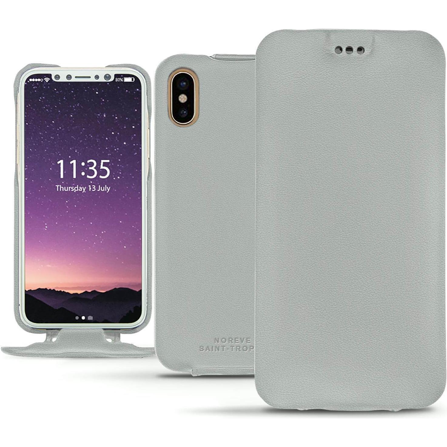Noreve Lederschutzhülle vertikal (Apple iPhone X), Smartphone Hülle, Grau